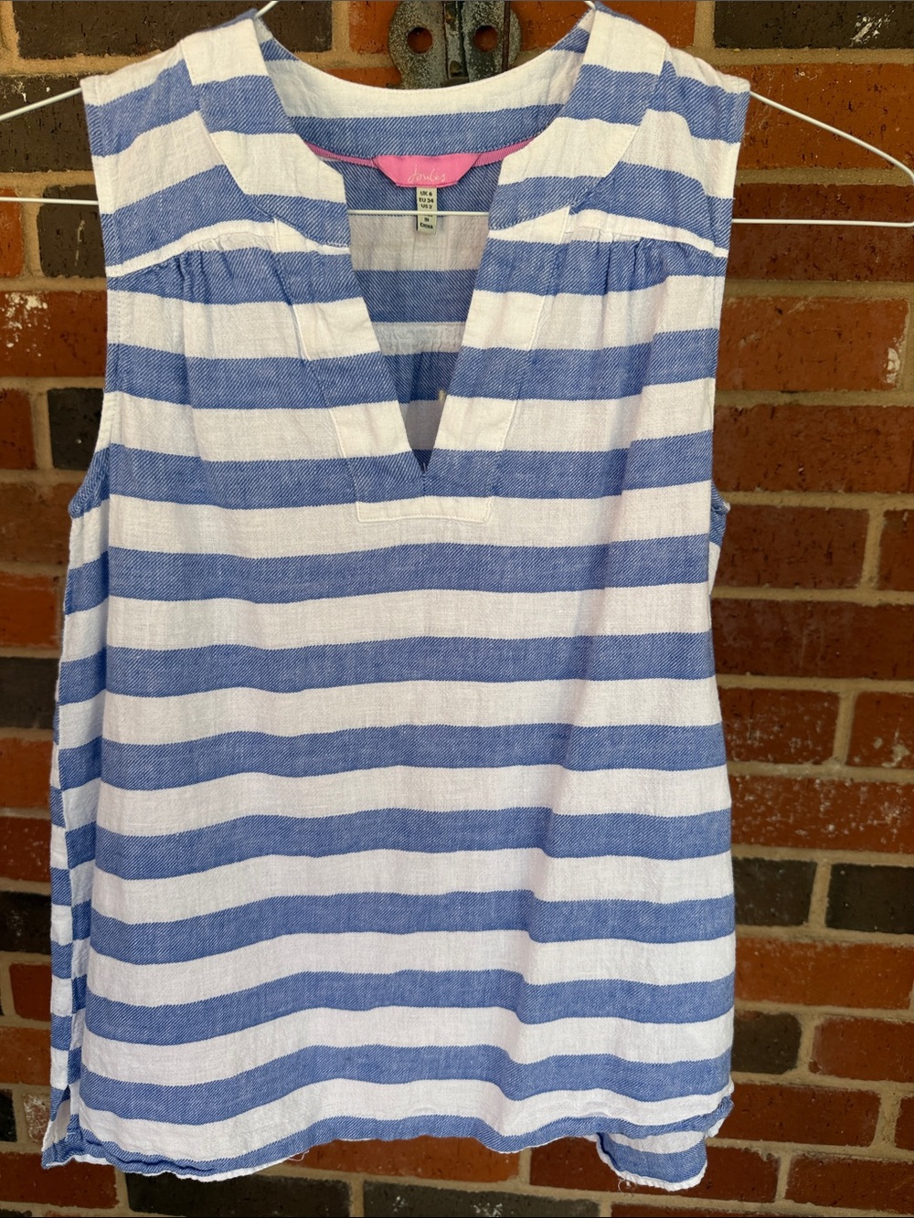 Joules Blue and White Striped Sleeveless V-Neck Top